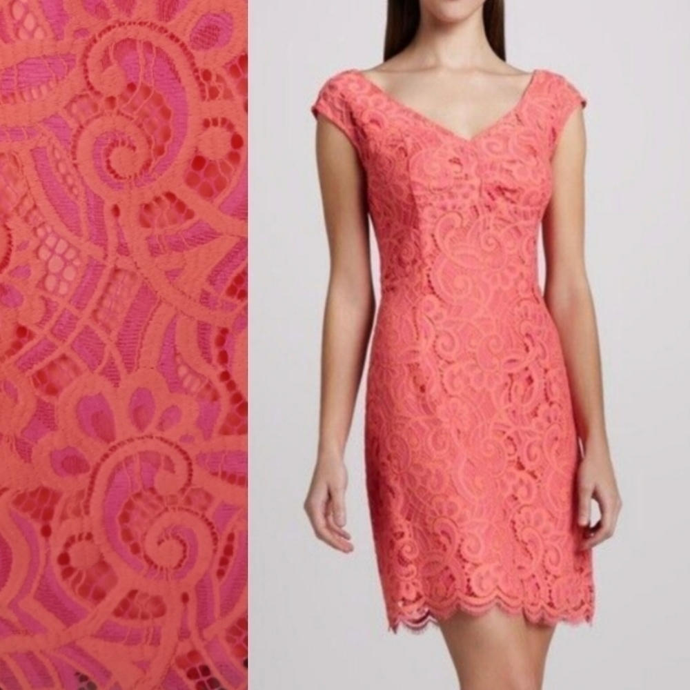Lilly Pulitzer Coral Lace Cap-Sleeve Mini Dress